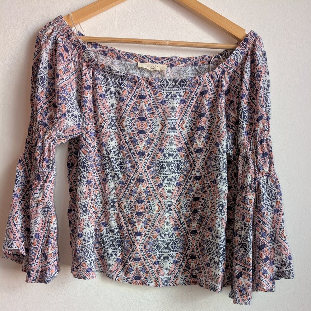 Elodie Blouse Crop Top Floral 3/4 Sleeve Bell Floral Country Boho Size Medium